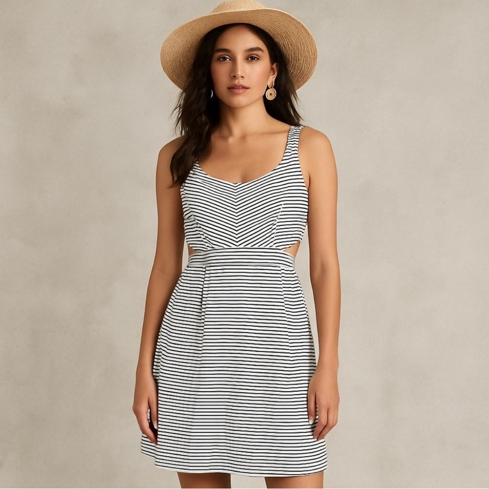 Anthropologie White and Black Striped Mini Dress